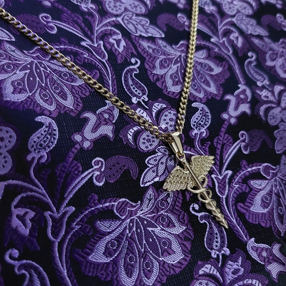 18K Gold Plated Sword Angel Snake With 18K Plated Miami Cuban Link - Picture 2 of 6